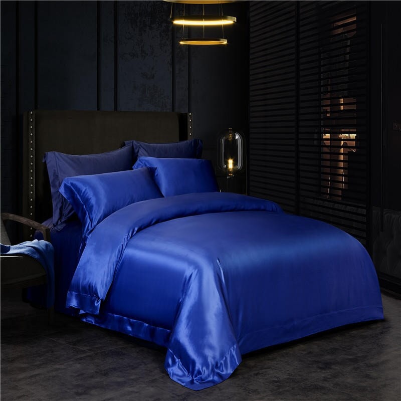 Electric Blue 25 Momme Mulberry Silk Luxury Designer Bedding Set