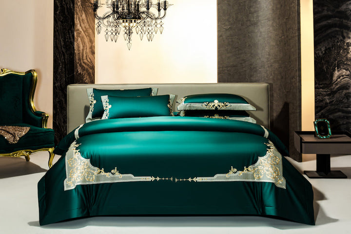 Emerald Green Golden Jacquard Duvet Cover Set Bedding Roomie Design 