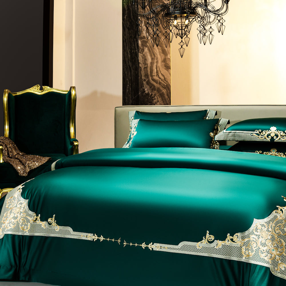 Emerald Green Golden Jacquard Duvet Cover Set Bedding Roomie Design 