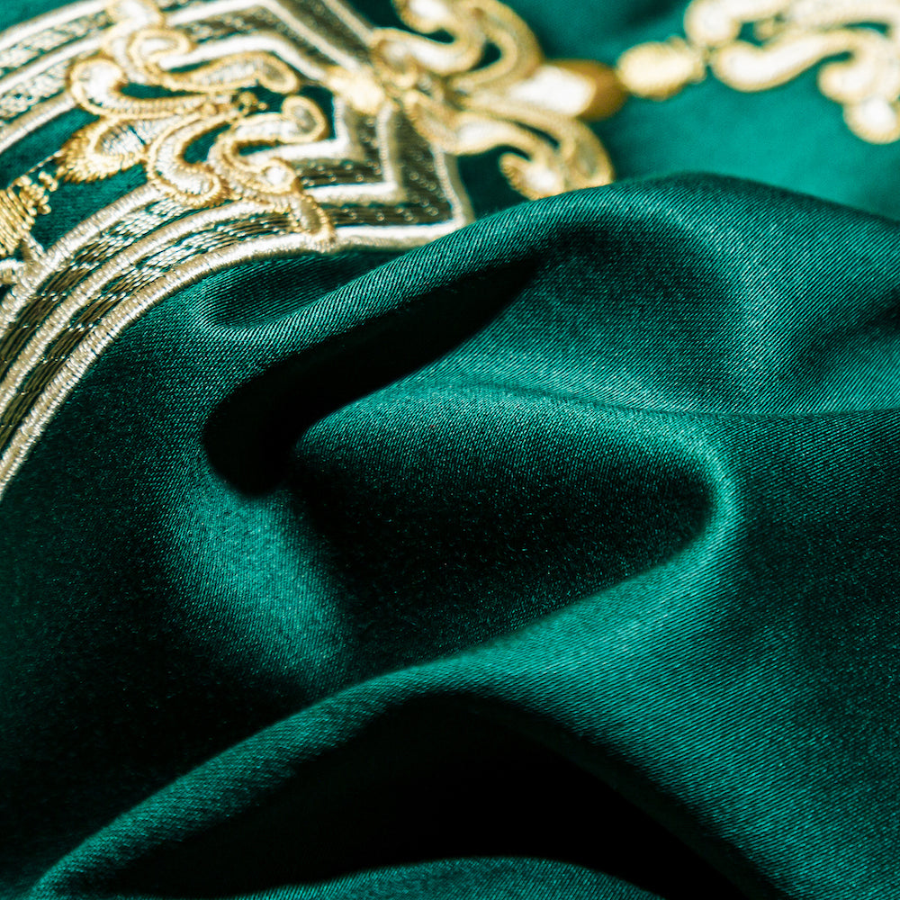 Emerald Green Golden Jacquard Duvet Cover Set
