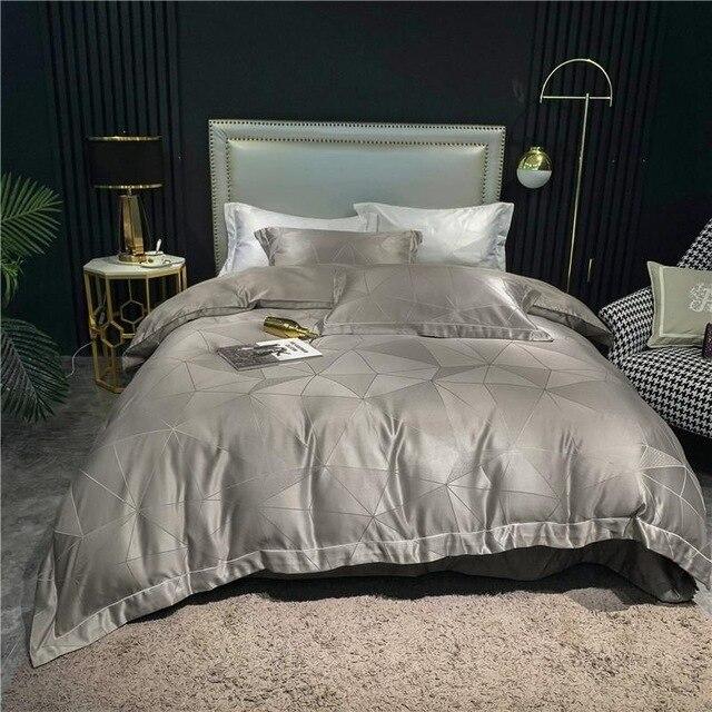 Geometric Diamond Duvet Cover Set (Egyptian Cotton, 400 TC) Roomie Design Color 3 Flat Bed Sheet Queen size 4Pcs