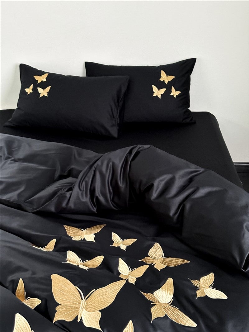 Golden Dreamscape Embroidered Bedding Set Bedding Roomie Design 
