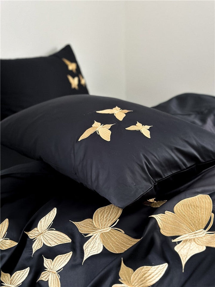 Golden Dreamscape Embroidered Bedding Set