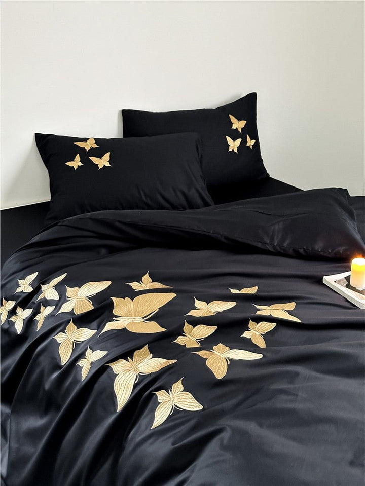 Golden Dreamscape Embroidered Bedding Set