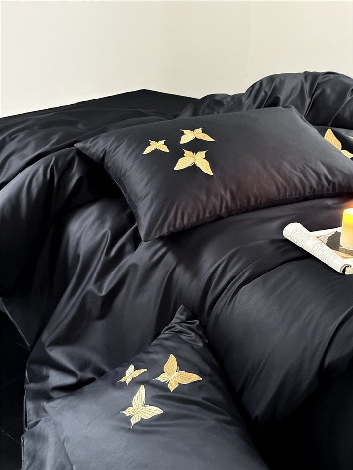 Golden Dreamscape Embroidered Bedding Set Bedding Roomie Design 