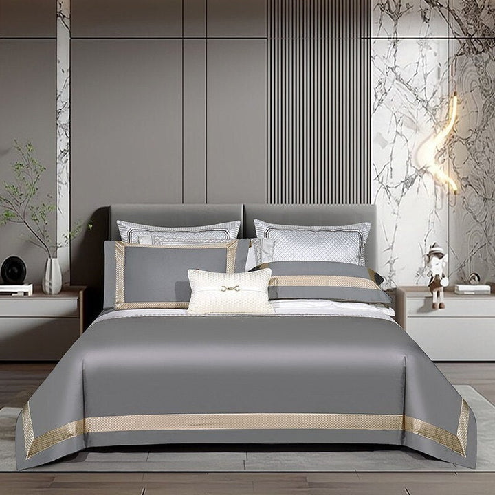 Grandiose Grey Luxury 1000 TC Duvet Cover Set Bedding Roomie Design Double Flat Sheet 4 Piece Set