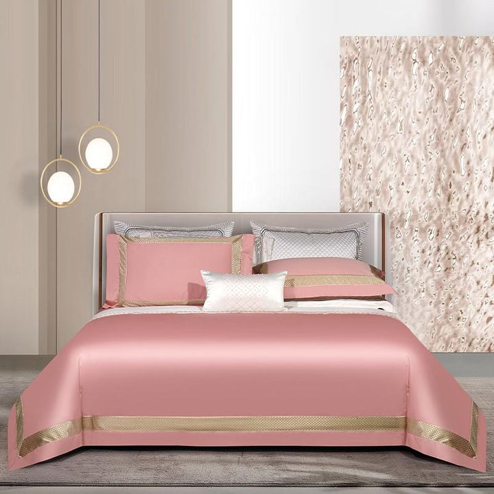 Grandiose Luxury Pink 1000 TC Duvet Cover Set Bedding Roomie Design Color 3 Flat Bed Sheet Double 200X200cm4Pcs