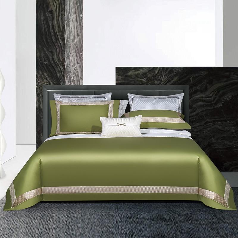 Grandiose Olive Green Luxury 1000 TC Duvet Cover Set Bedding Roomie Design Double Flat Sheet 4 Piece Set