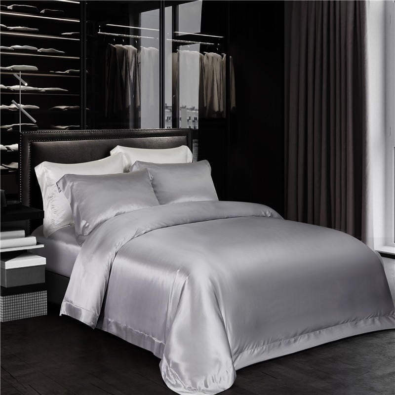 Grey Luxury Pure 25 Momme Mulberry Silk Bedding Set Bedding Roomie Design 