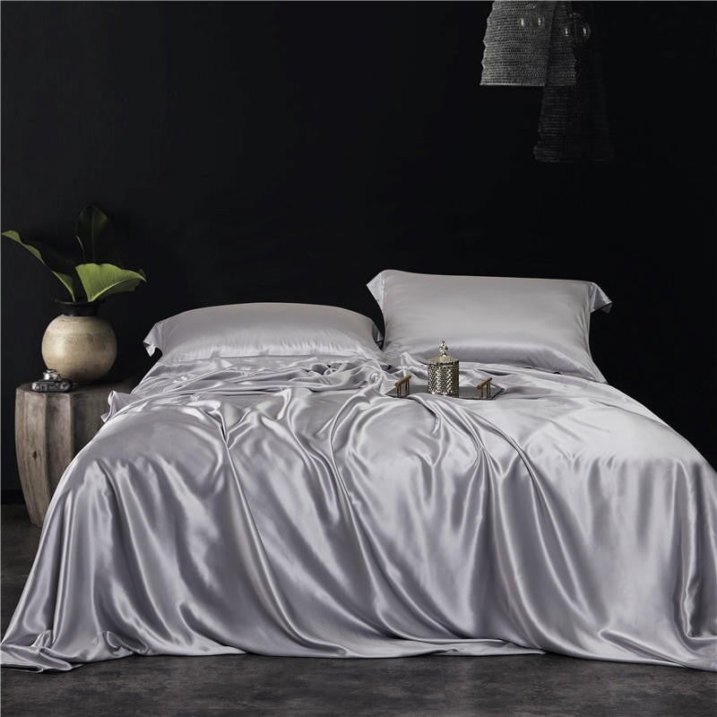 Grey Luxury Pure 25 Momme Mulberry Silk Bedding Set Bedding Roomie Design 
