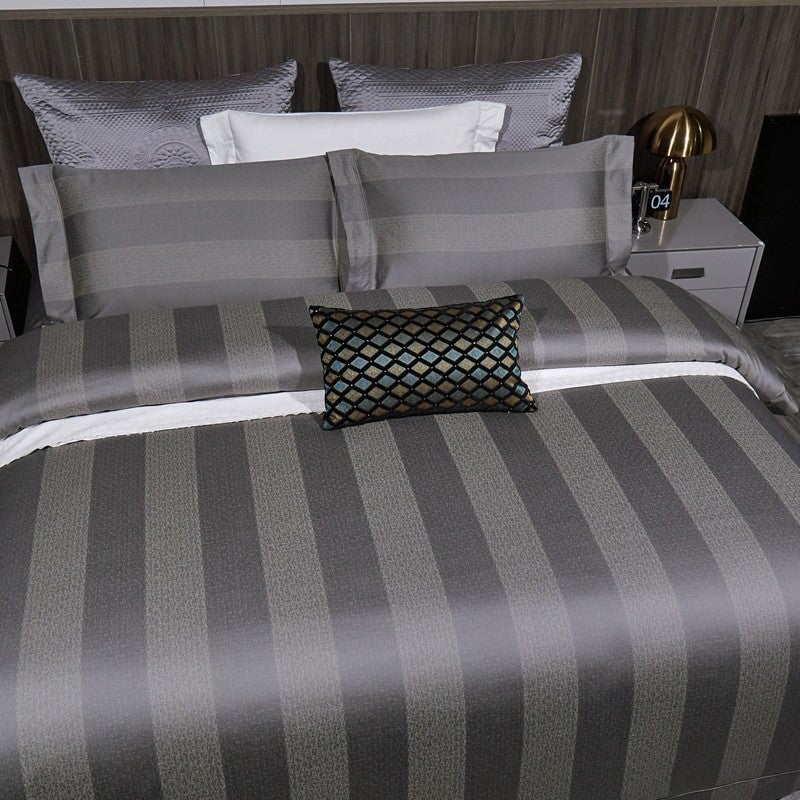 Grey Striped Egyptian Cotton 1000 Thread Count Duvet Cover Set