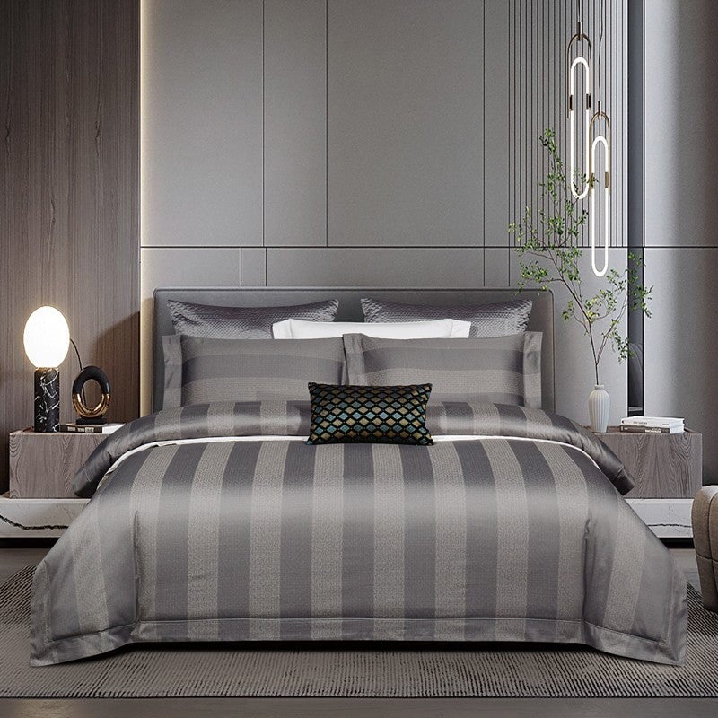 Grey Striped Egyptian Cotton 1000 Thread Count Duvet Cover Set