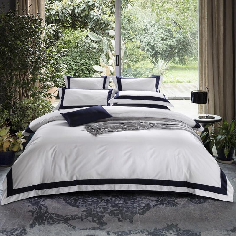 Hotel Dark Blue Stripe Egyptian Cotton Luxury Duvet Cover Set Bedding Roomie Design 