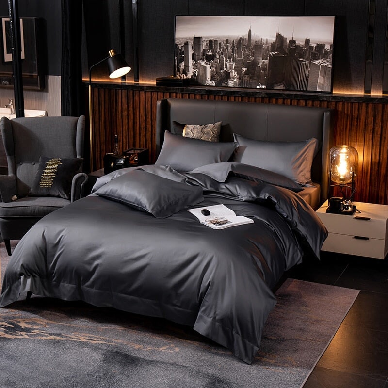 Hotel Lux Grey Egyptian Cotton Duvet Cover Set (600 TC) Bedding Roomie Design 
