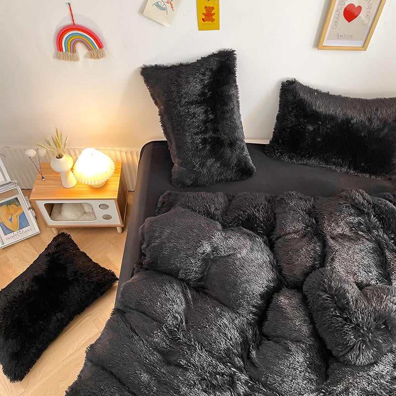 Hug and Snug Fluffy Black Duvet Cover Set