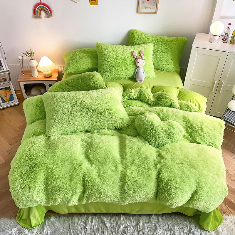 Hug and Snug Fluffy Green Duvet Cover Set Bedding Roomie Design Single Flat Sheet 4 Piece Set