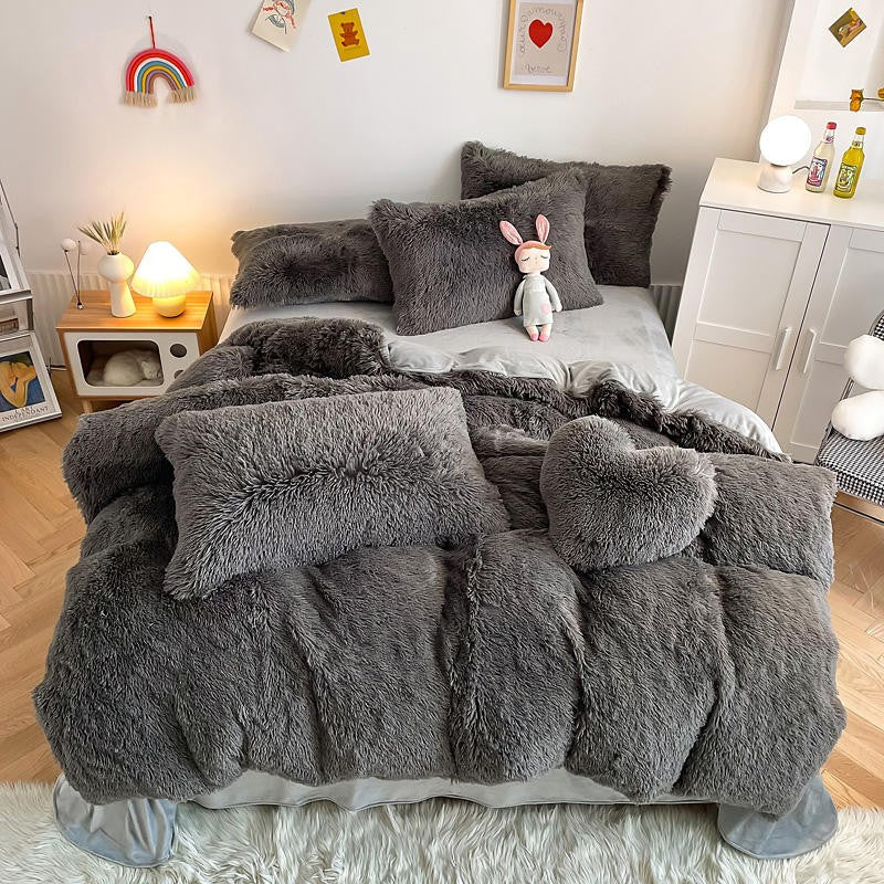 Hug and Snug Fluffy Grey Duvet Cover Set Bedding Roomie Design 