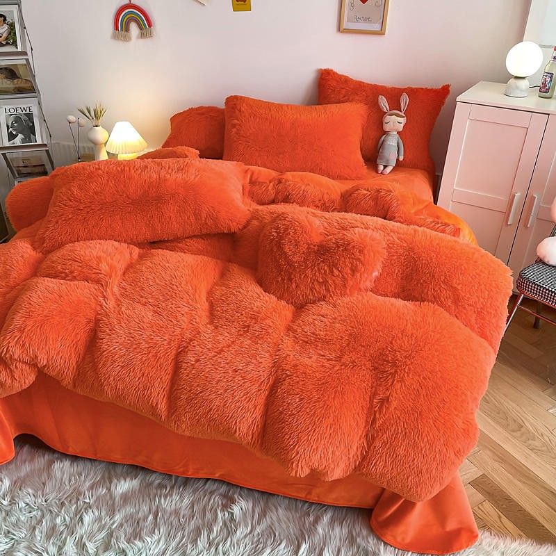 Hug and Snug Fluffy Orange Duvet Cover Set Bedding Roomie Design 
