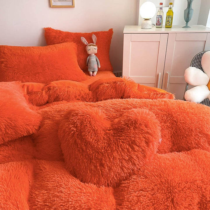 Hug and Snug Fluffy Orange Duvet Cover Set
