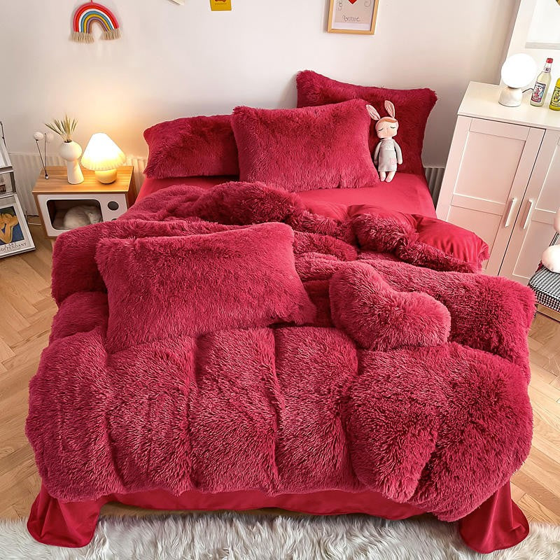 Hug and Snug Fluffy Red Duvet Cover Set