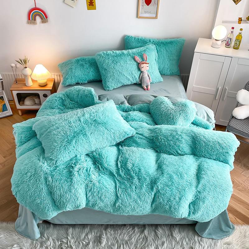Hug and Snug Fluffy Turquoise Duvet Cover Set Bedding Roomie Design Single Flat Sheet 4 Piece Set