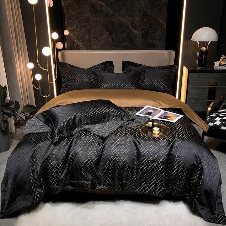Jasmine Black Luxury Jacquard Duvet Cover Set Bedding Roomie Design 