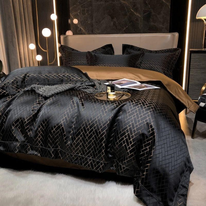 Jasmine Black Luxury Jacquard Duvet Cover Set Duvet Covers Roomie Design 