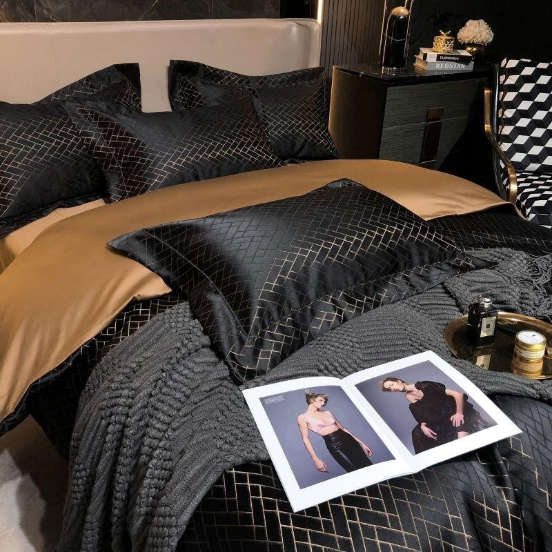 Jasmine Black Luxury Jacquard Duvet Cover Set Duvet Covers Roomie Design 