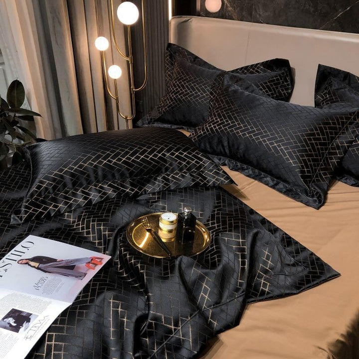 Jasmine Black Luxury Jacquard Duvet Cover Set