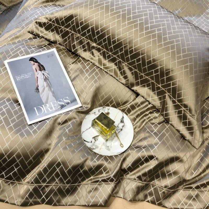 Jasmine Gold Luxury Jacquard Duvet Cover Set Bedding Roomie Design 