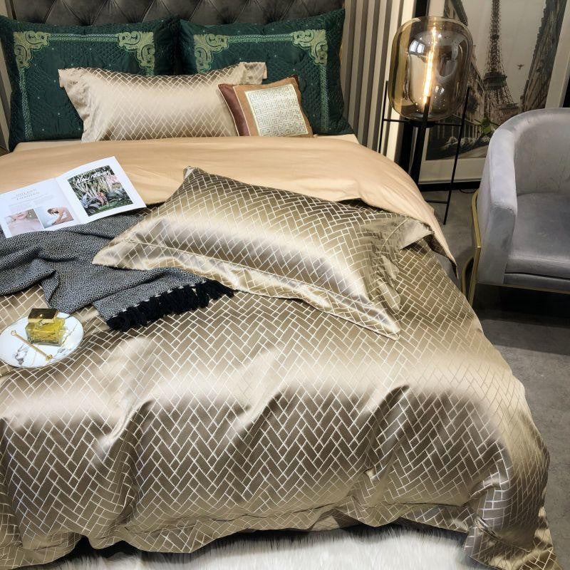 Jasmine Gold Luxury Jacquard Duvet Cover Set Bedding Roomie Design 
