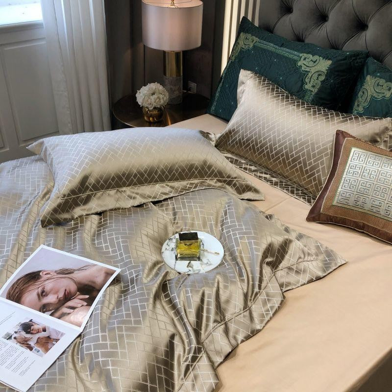 Jasmine Gold Luxury Jacquard Duvet Cover Set Luxury Designer Bedding