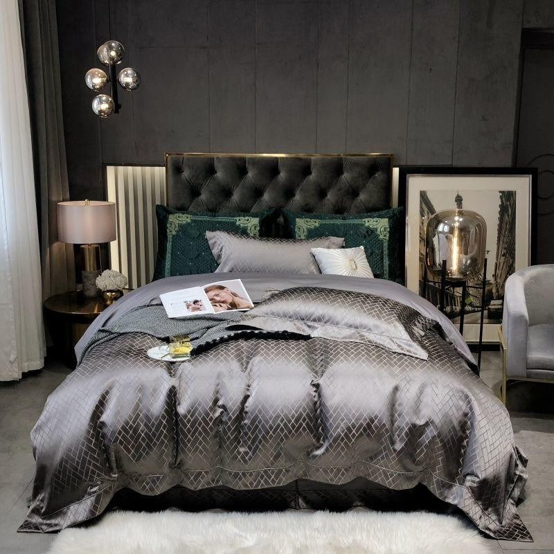 Jasmine Silver Luxury Jacquard Duvet Cover Set Bedding Roomie Design 