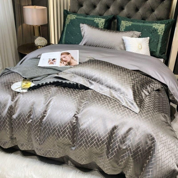 Jasmine Silver Luxury Jacquard Duvet Cover Set