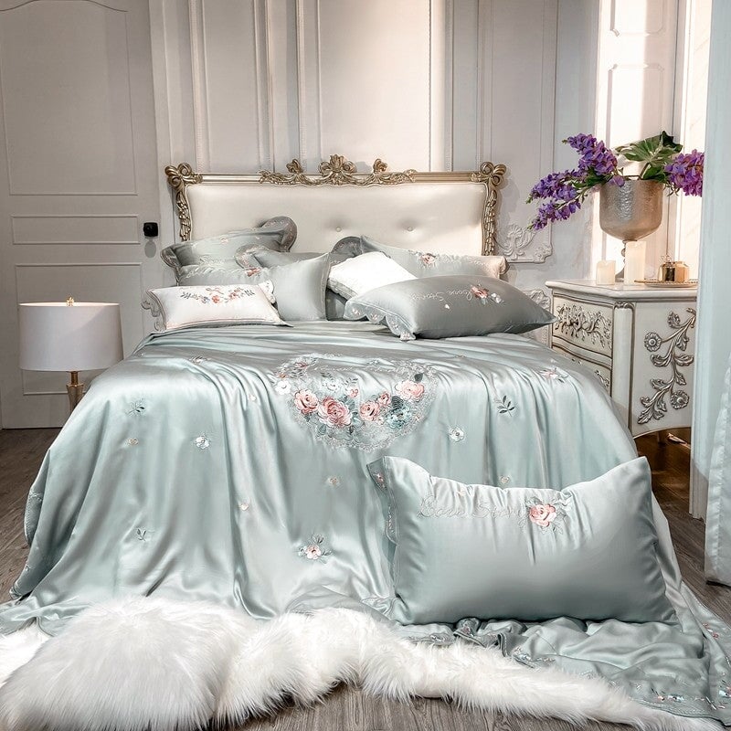Love Story Sage Green Lyocell Duvet Cover Set Bedding Roomie Design 