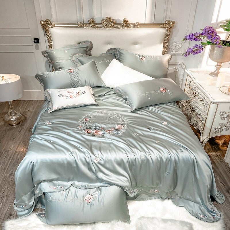 Love Story Sage Green Lyocell Duvet Cover Set Bedding Roomie Design 