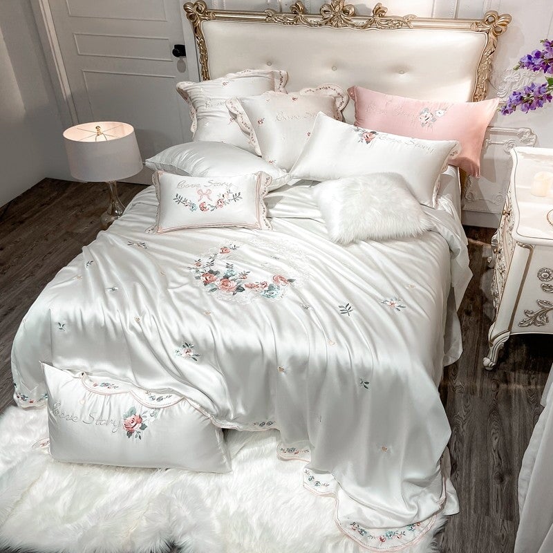 Love Story White Silky Lyocell Duvet Cover Set Bedding Roomie Design 