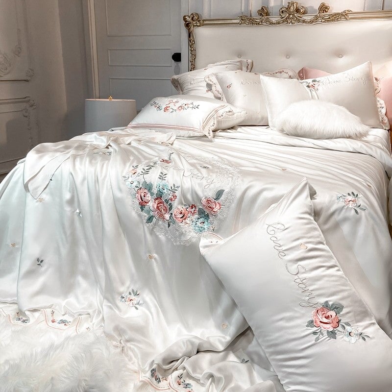 Popxstar  Luxury Satin Jacquard Bedding Set 1000TC Lyocell Cotton Soft Silky Duvet Cover Set Bed Sheet/Fitted Sheet Pillowcases 4Pcs
