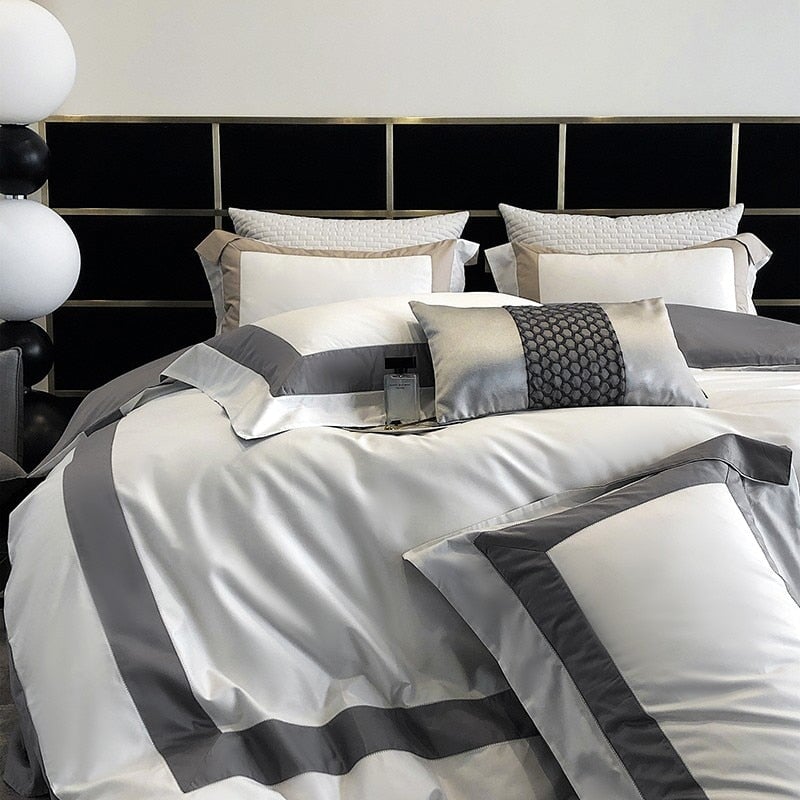 Luxe White/Grey 600 TC Bamboo Lyocell Duvet Cover Set Bedding Roomie Design 