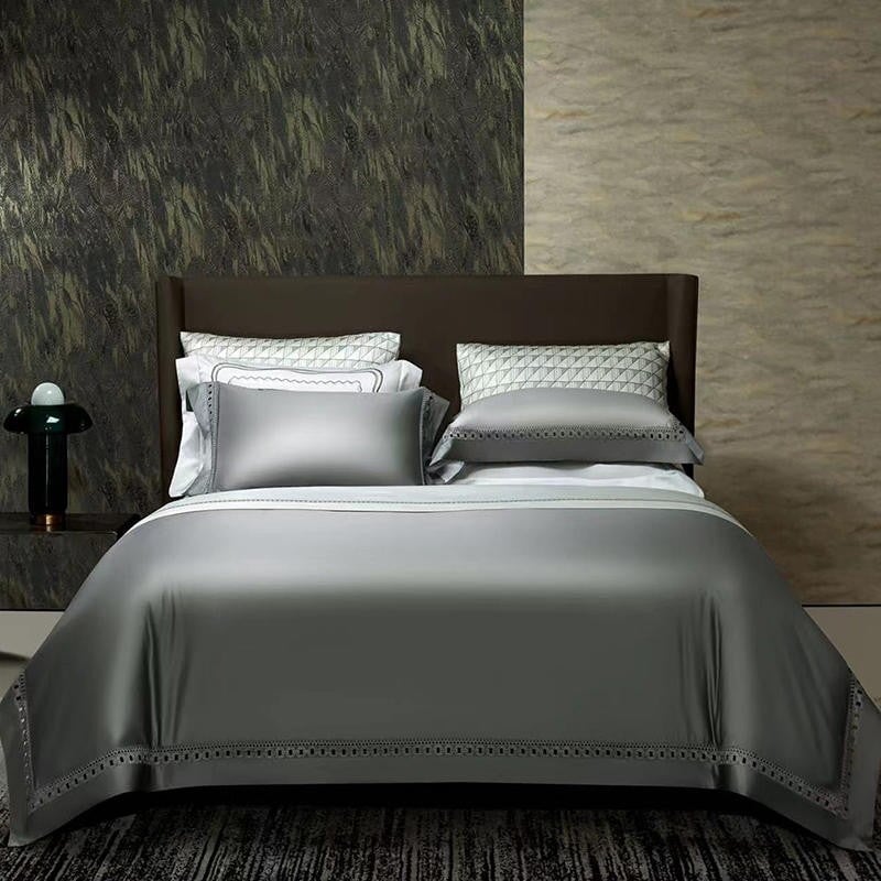 Luxury Links Grey 1500 TC Egyptian Cotton Duvet Cover Set Bedding Roomie Design 