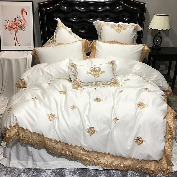 Madeline Golden Embroidery Duvet Cover Set (Egyptian Cotton) Bedding Roomie Design 