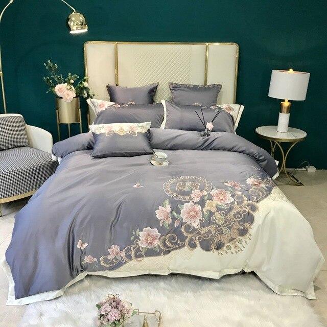 Magnolia Luxury Duvet Cover Set Bedding Roomie Design 220x240 cm Fitted Sheet Grey