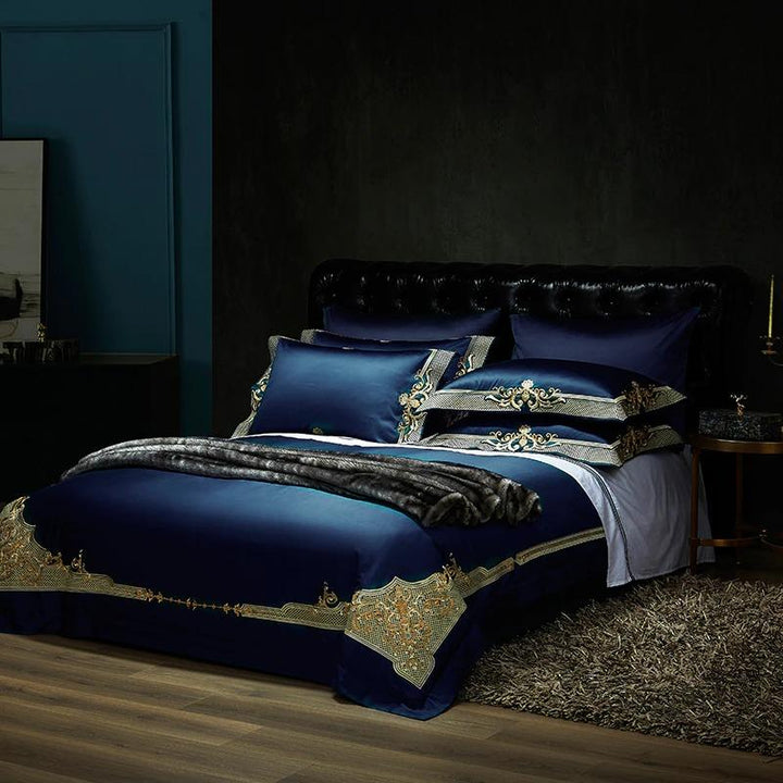Midnight Blue Golden Jacquard Duvet Cover Set Bedding Roomie Design 