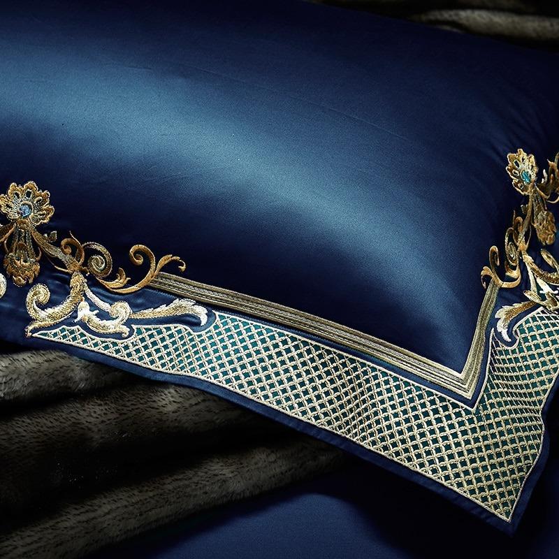 Midnight Blue Golden Jacquard Duvet Cover Set