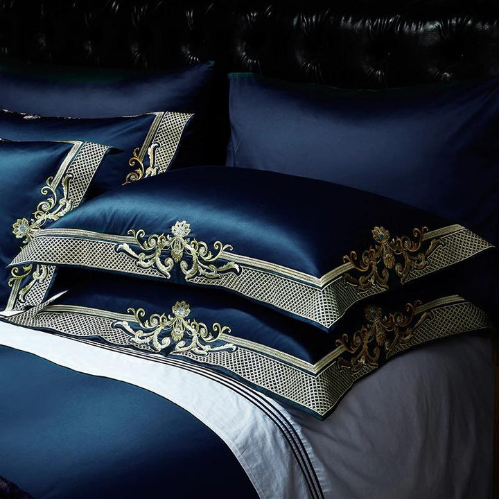 Midnight Blue Golden Jacquard Duvet Cover Set Bedding Roomie Design 