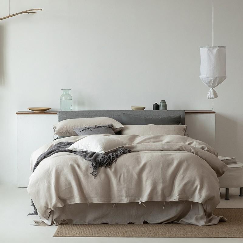 Natural 100% Linen Bedding Set Bedding Roomie Design Single Flat Sheet 4 Piece Set