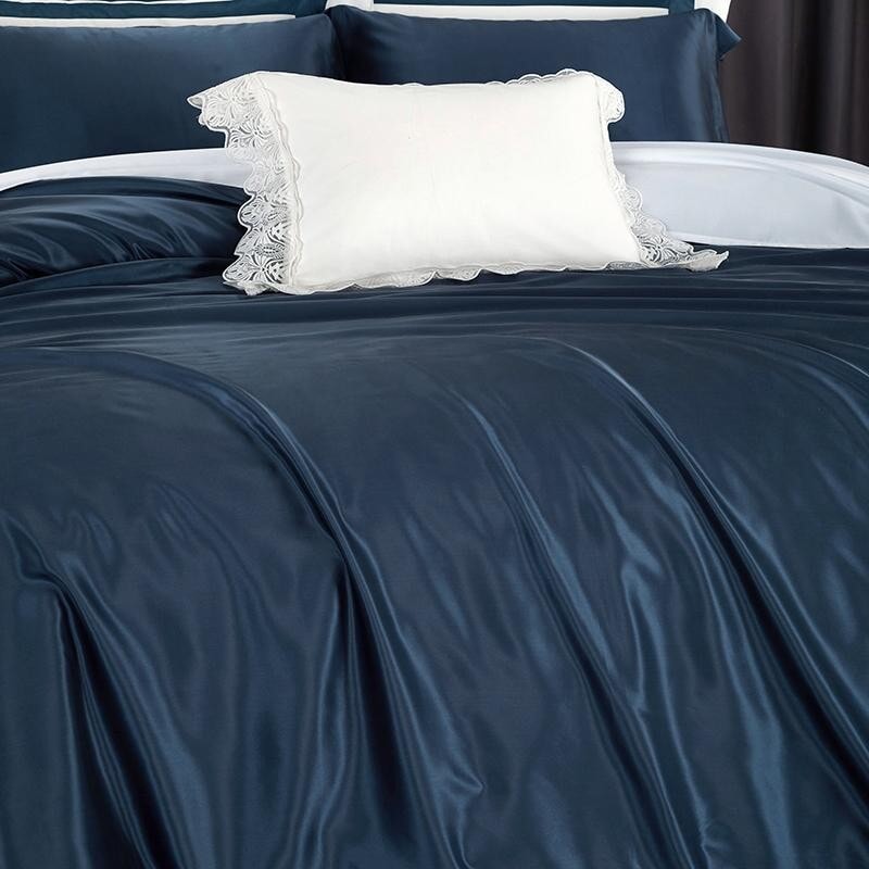 Navy Blue 25 Momme Mulberry Silk Bedding Set