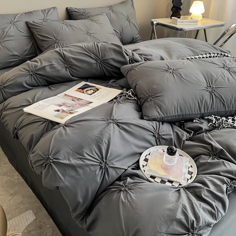 Pinch Pleated Grey 4 Piece Duvet Cover Set Bedding Roomie Design 