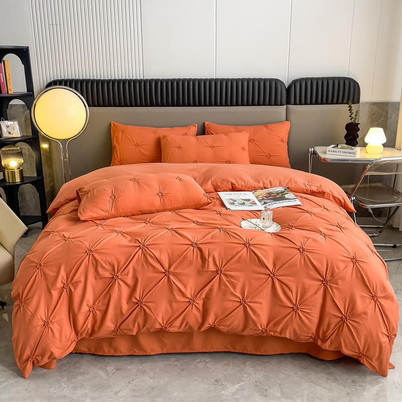 Pinch Pleated Orange 4 Piece Duvet Cover Set Bedding Roomie Design 