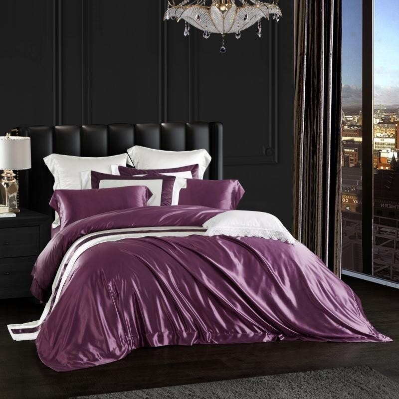 Purple 25 Momme Mulberry Silk Bedding Set Bedding Roomie Design 
